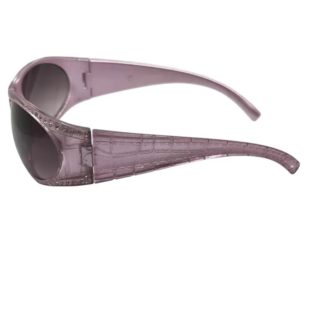 Elegant Pink Wrap Sunglasses with Rhinestone Trim and Croc Molded Arms